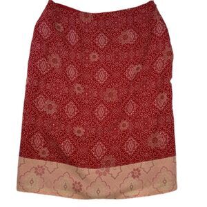 Boho Red Floral Flowy Chiffon Midi Skirt Pencil Mandala Paisley Fairy Size 8